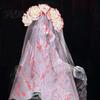 Tiara Cabeça de Rosa Talos, Véu Manchadode Sangue para Noiva Zumbi de Halloween, Aro de Cabelo de Malha Respirável com Design de Peça Única para Cosplay Temático de Casa Assombrada