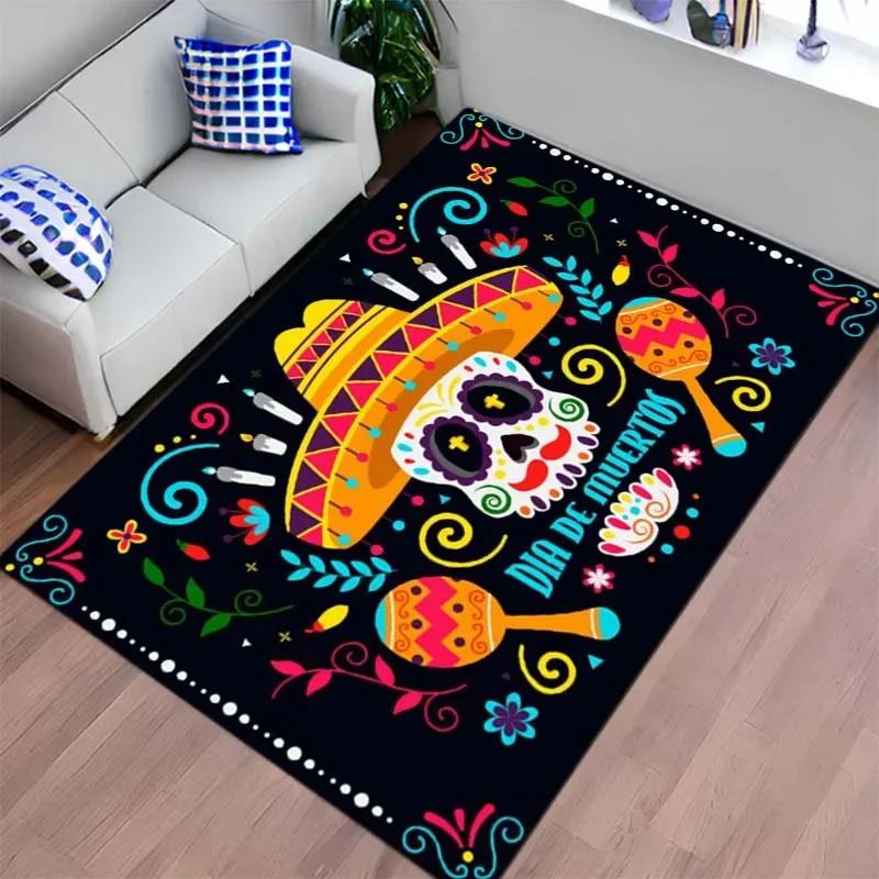 Mexican Day of The Dead Carpet for Living Room Decor Table Skull Sacrifice Rugs Bedroom Bedside Floor Mat Halloween Decoration