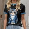 Cartoon Women's Round Neck T-Shirt Animal Print Cat Pattern Summer Outdoor Casual Short Sleeve