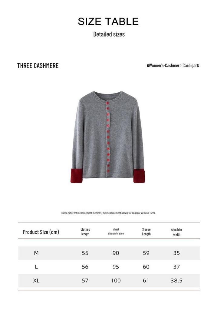 Women's Contrast Color Cashmere Cardigan - Round Neck, Ribbed Cuffs, Autumn/Winter Style