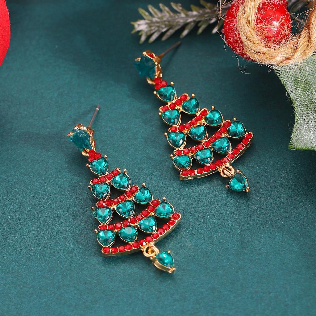 Colorful Light Luxury Christmas Tree Diamond Stud Earrings for Women