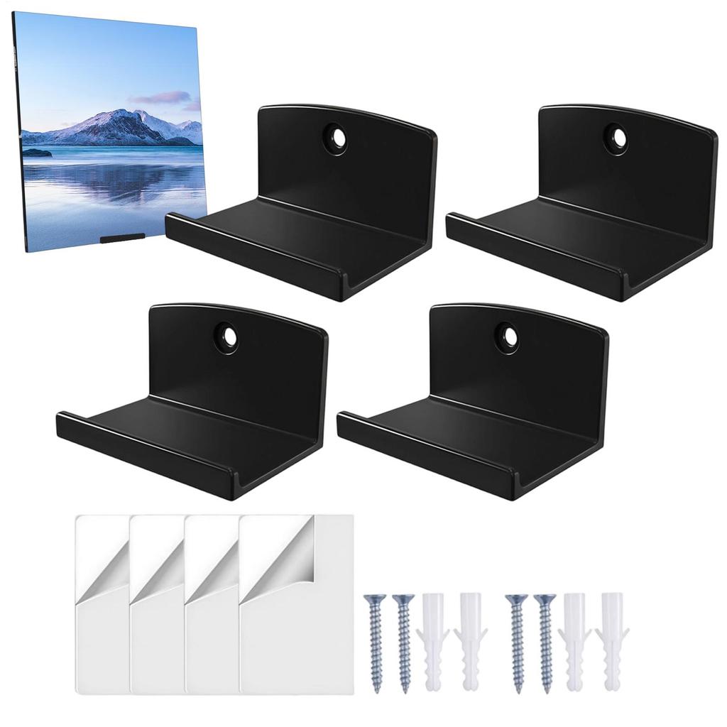 4 Stück Schwarzes Vinyl-Schallplatten-Display-Rack Wand-Acryl-Schallplattenregal Klebende Schallplatten-Wandhalterung Geeignet für 1LP und 2LP Schallplatten