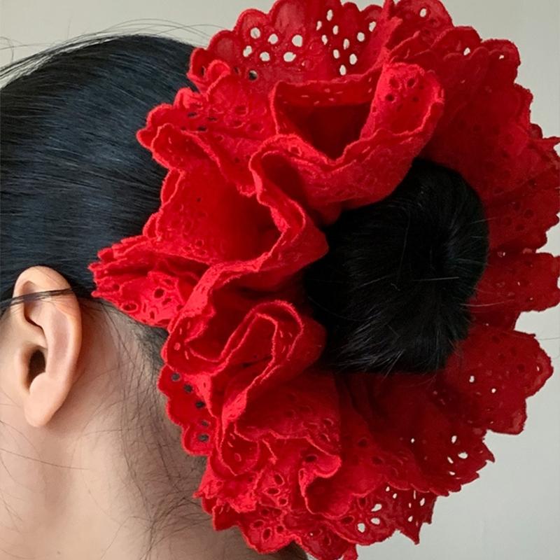 French Lace Hair Scrunchies Largesized Hair Buns Scrunchy Elegant Ponytail Holder