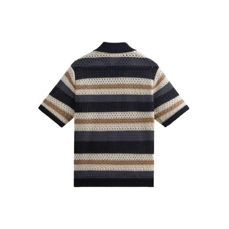 KITH Thompson Crochet Striped Colorblock Short Sleeve Knit Shirt Men Tops Black KHM031095-001