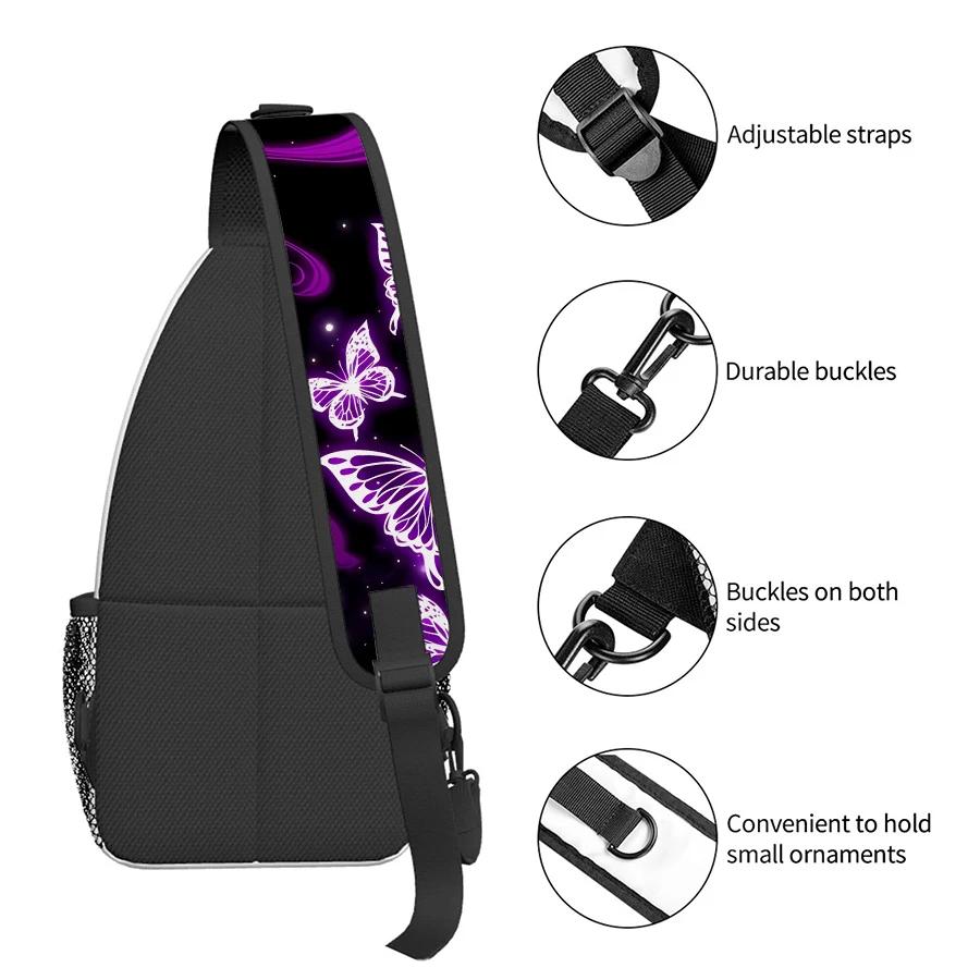 Purple Butterfly Small Chest Bag Men's and Women's Best Gift 2D Flat Cartoon Large Capacity Outdoor Sports Leisure Fashion Gym