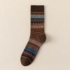 Men's Double Needle Ethnic Mid-Calf Socks - Warm American Retro Kaki for Autumn/Winter