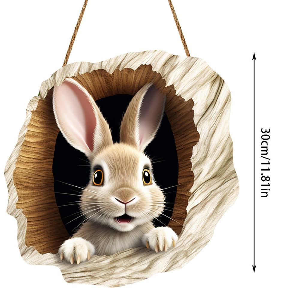 Easter Door Sign Wooden Rabbit Construction Door Sign Bunny Welcome Sign (A)
