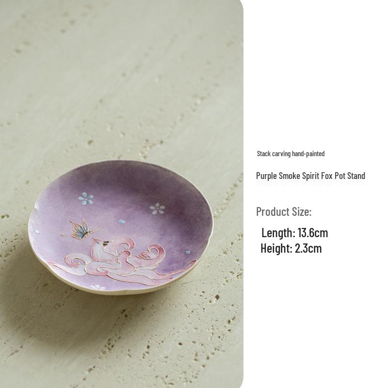 Zeng Fang Hand-Painted Spirit Fox Lace Teapot Stand - Heat Insulation Tea Tray Accessory