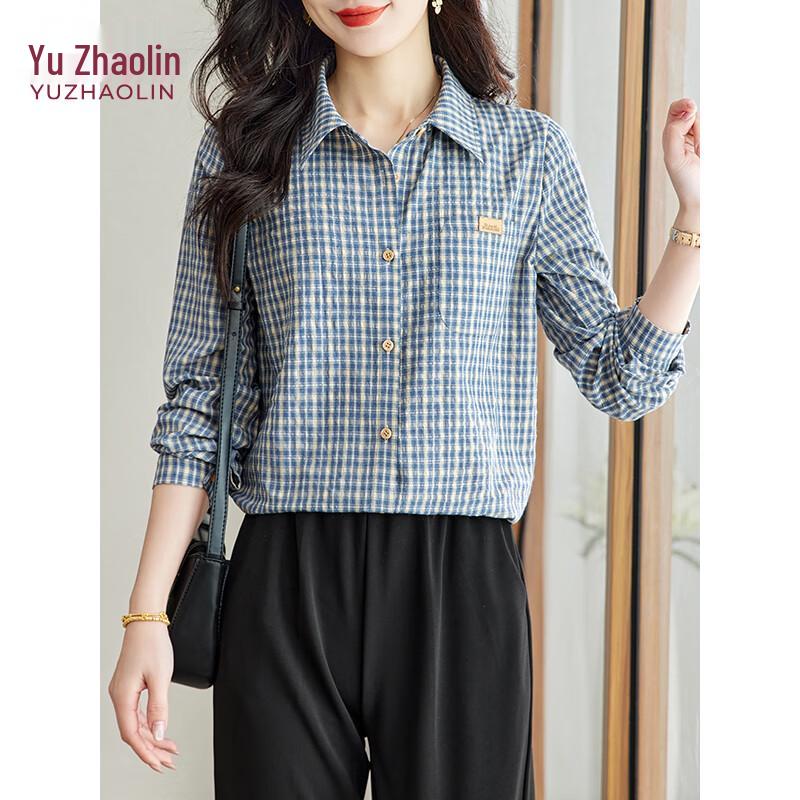 YUZHAOLIN Plaid Lapel Women's Loose Casual Long Sleeve Shirt Y41S011