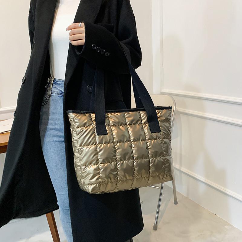 Yogodlns Kış Yeni Tote Çanta Kadınlar Için Uzay Pamuk Çanta Büyük Kapasiteli omuzdan askili çanta Moda Bez Çanta Seyahat Büyük Aşağı Çanta