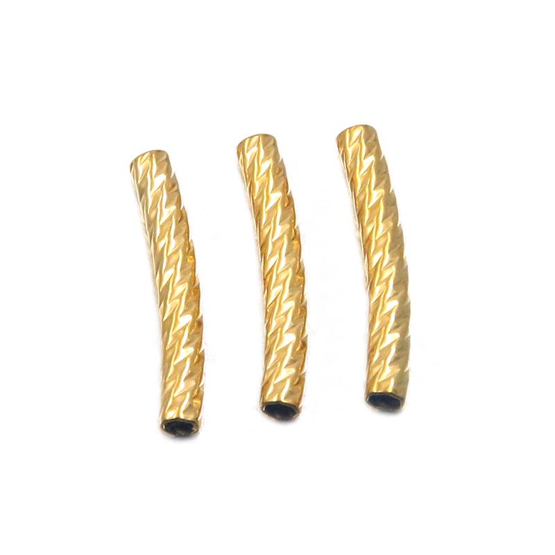18K Gold Plated Stainless Steel Embossed Colorfast Faceted Tube Beads for DIY Jewelry