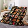 [Vibrant Blanket] Vibrant Floral Crochet Blanket Cozy Lightweight Polyester Knit Digital Print Home Decor Accent Soft Texture