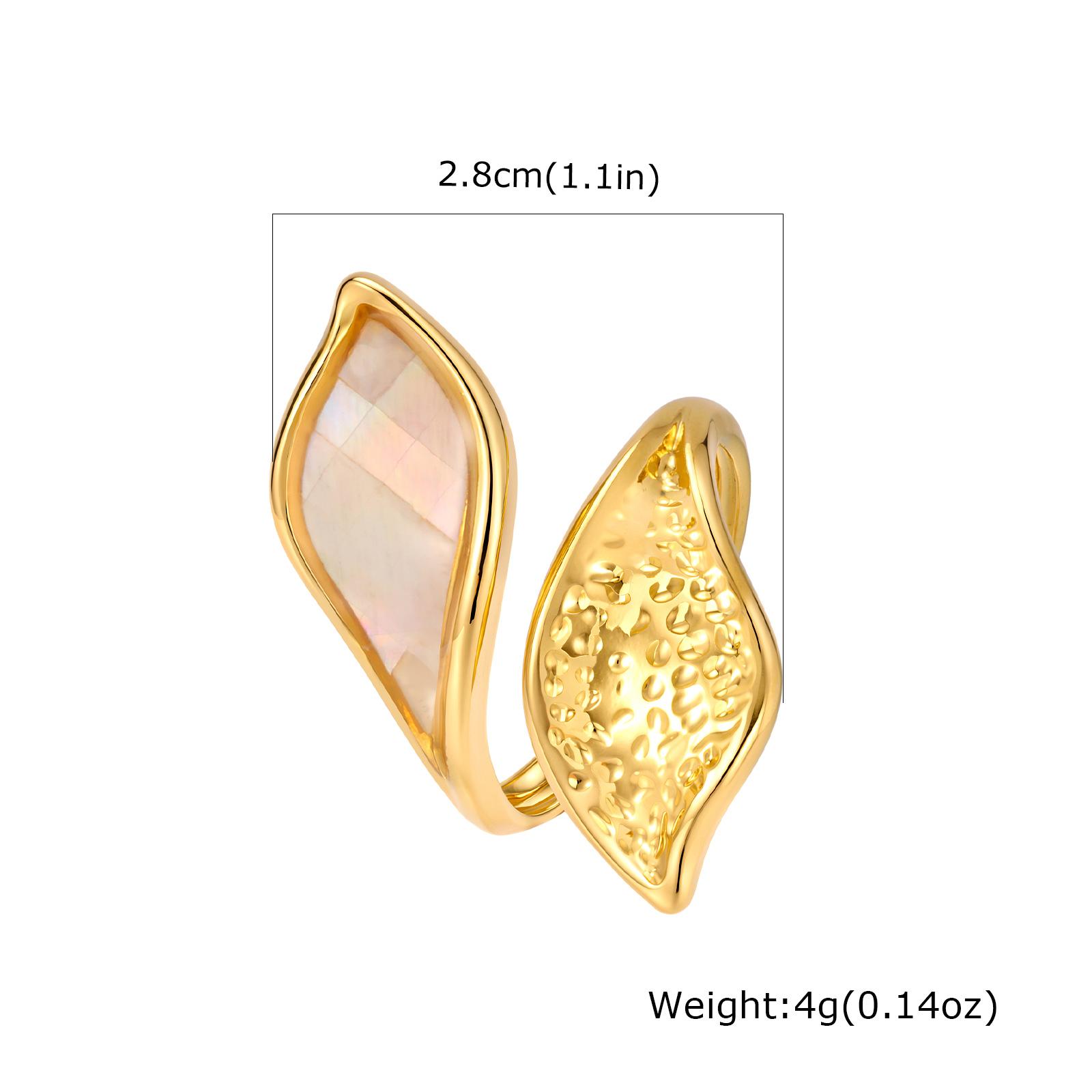 Abalone Shell Ring Natural Mother of Pearl Gold Plated Adjustable Open Irregular Geometric French Vintage Summer Beach Jewelry