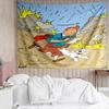 1pz Arazzo Asciugatura Rapida Città dell'Avventura di Tintin, Arazzo dal Design Unico, Adatto per Camera da Letto, Soggiorno, Sala Giochi, Caldi Regali di Festa
