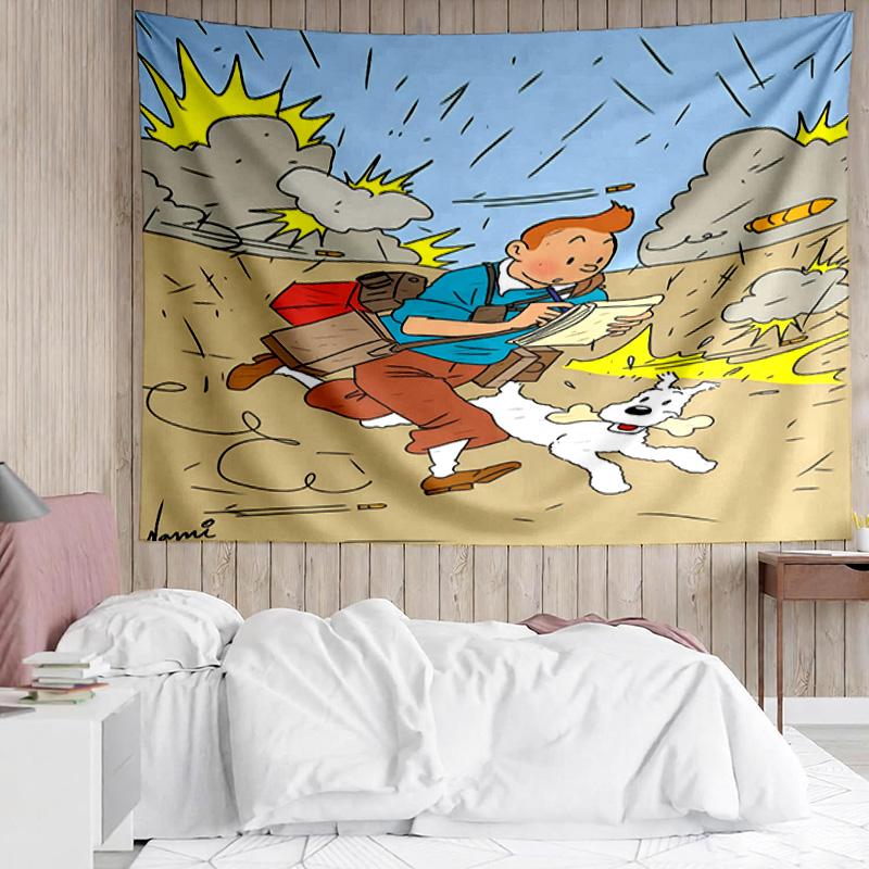 1pz Arazzo Asciugatura Rapida Città dell'Avventura di Tintin, Arazzo dal Design Unico, Adatto per Camera da Letto, Soggiorno, Sala Giochi, Caldi Regali di Festa