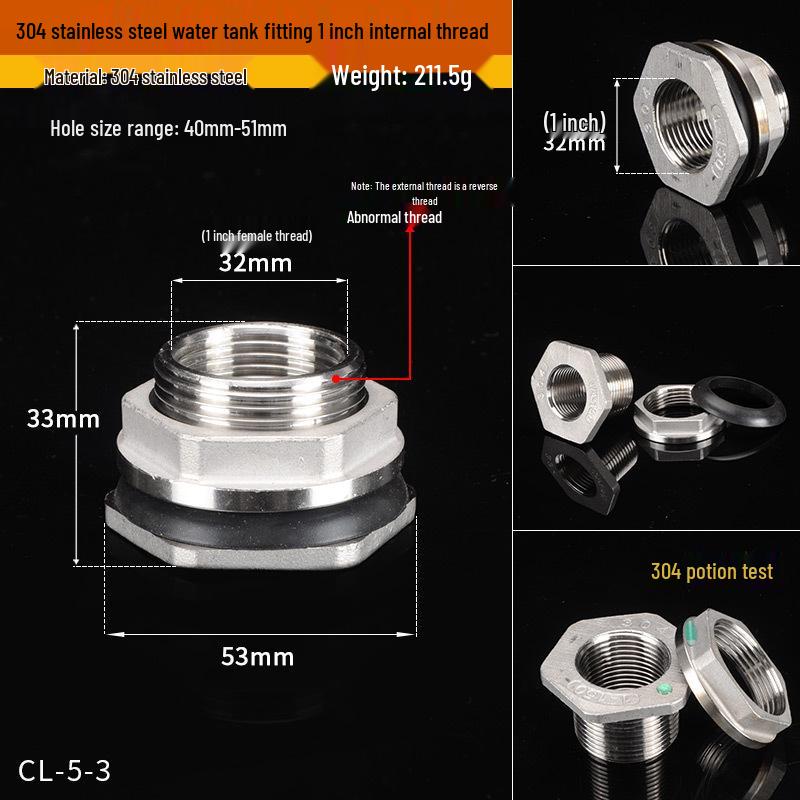 304 Stainless Steel Water Tank Fitting: 2/3/4/6 Points To 2-Inch Internal Thread Drainage Adapter for Tower, Fish Tank, and Pool
