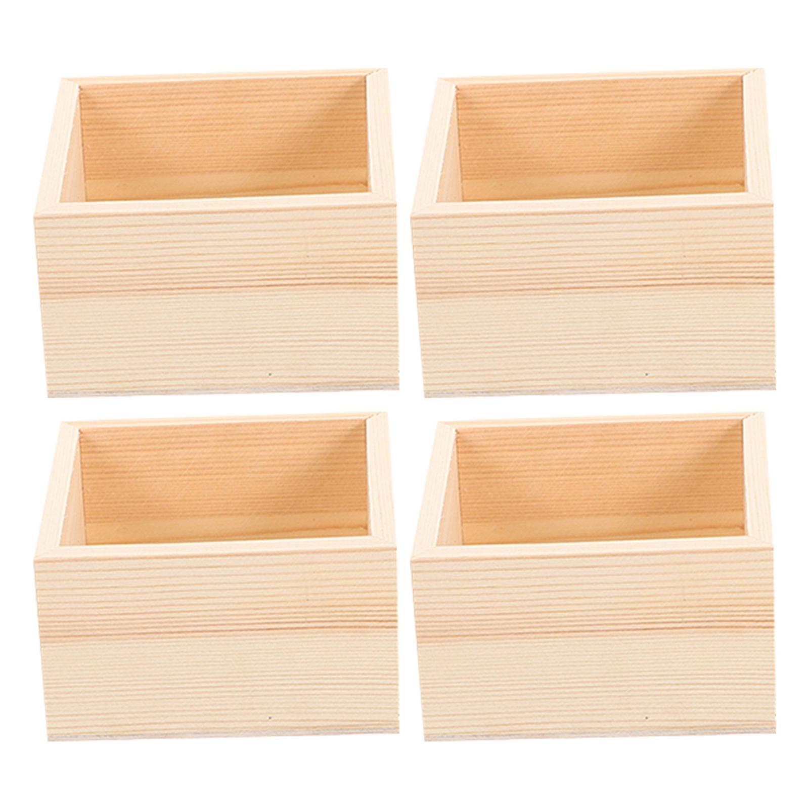 4Pcs Small Wooden Box Storage Organizer for Jewelry Medicine Crafts Desktop Wooden Storage Boxes Multipurpose Gift Box 8X8X4CM