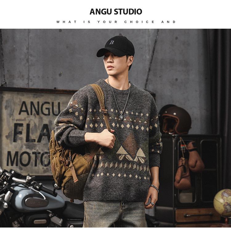 Herren Retro Ethnischer Dicker Strickpullover - Winter Übergröße Warme Schicht