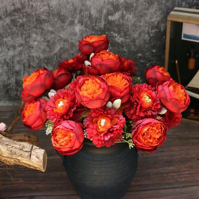 Artificial Flower with Leaf Weather-resistant 5 Heads Floral Arrangement Artificial Peony Flower