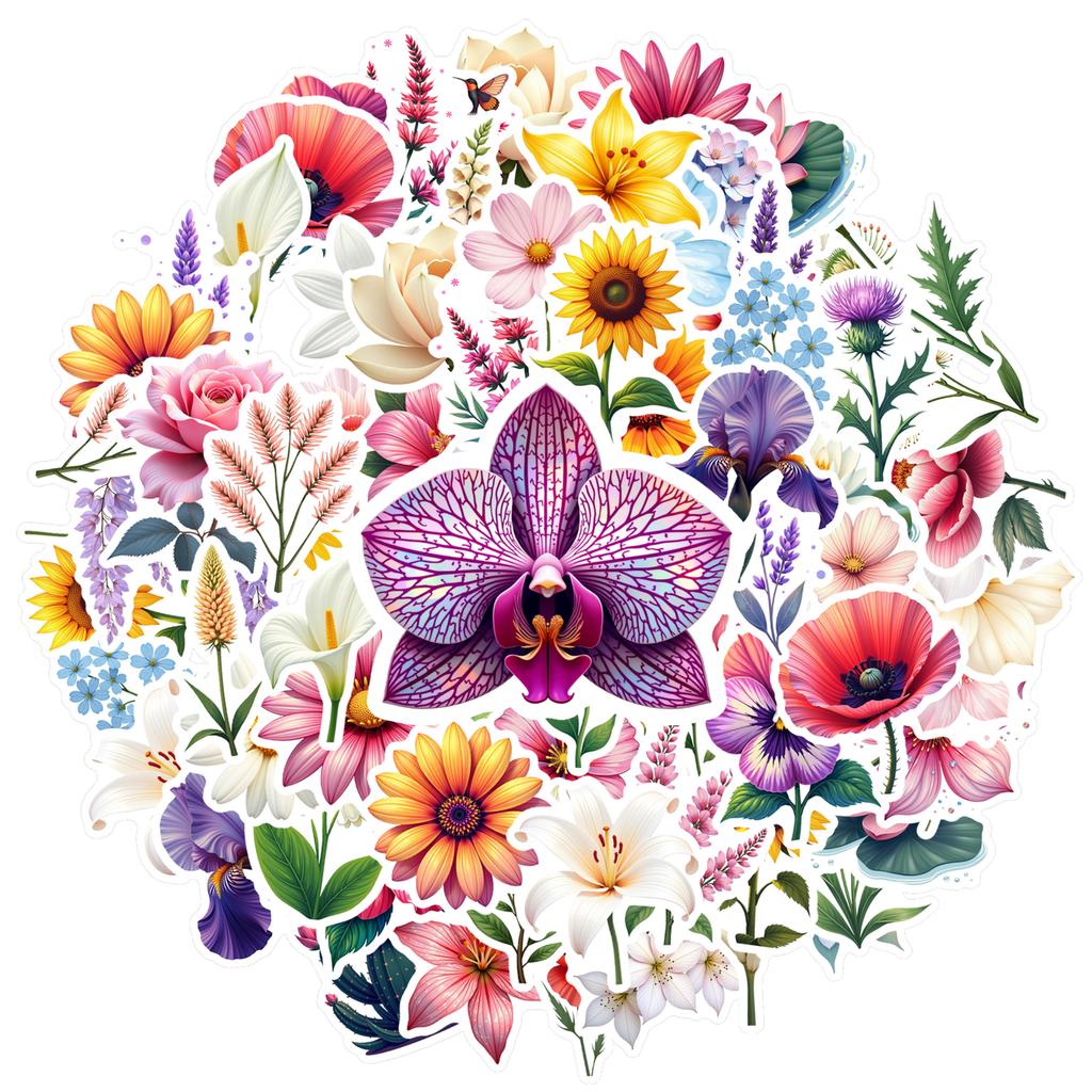35-100pcs Natural Plant Flowers Stickers For Waterproof Diy Decorative Stickers For Mobile Phone Case Luggage Skateboard