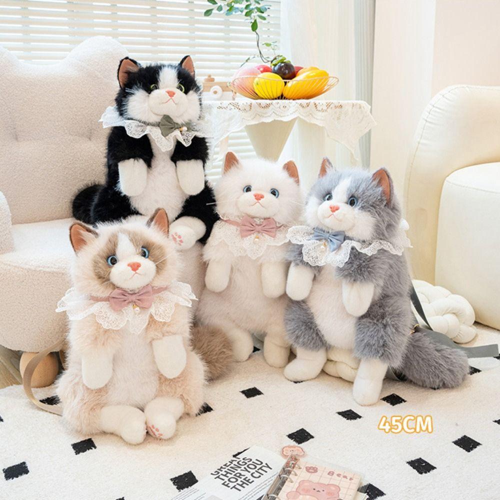 Super Realistic Plush Cat School Bags Stuffed Animals Animals Plush Bag  Boys Girls