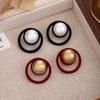 Silver Needle Retro Red Round Angora Bead Earrings - Elegant Autumn/Winter Statement Accessories for Women