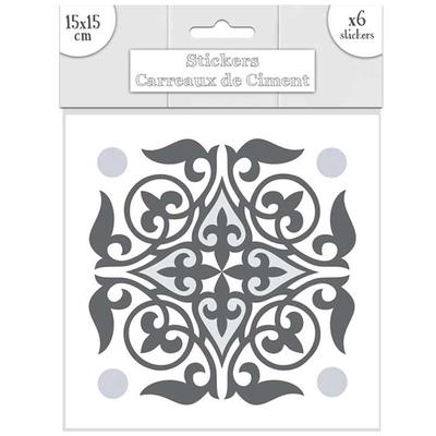 [Q7349] - Set of 6 Gray 'Cement Tiles' Stickers - 15x15 Cm