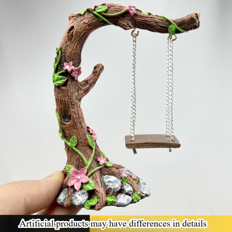 1pc Fairy Garden Decor - Vintage Resin Tree Stump with Pink Flowers,Magic Ornament for Patio Succulents &Indoor Desktop Displays
