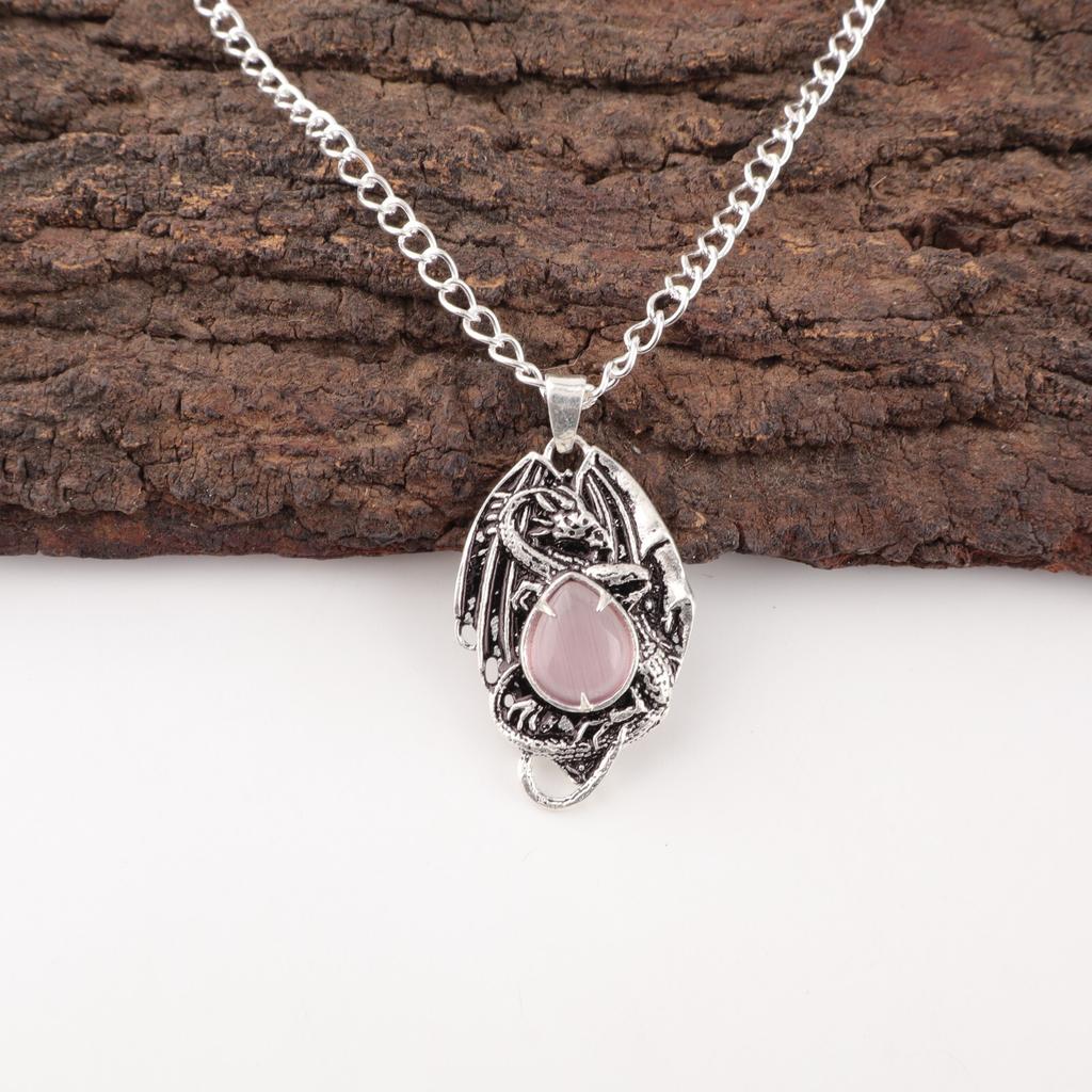 Natural Purple Cat's Eye Gemstone 925 Solid Silver Jewelry Pendant 1.55" For Her CP-9-39