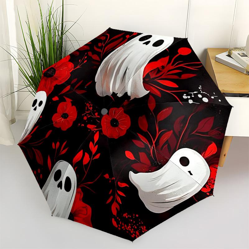 1pc Ghost Floral Pattern Umbrella - 8-Rib Automatic Open/Close, Fashionable Compact Umbrella for Outdoor Adventures Yy250813135