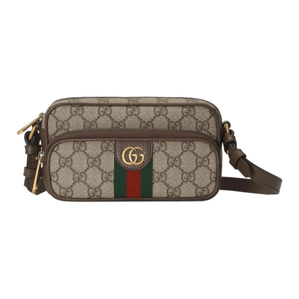 Gucci Ophidia Distressed Double G Logo Zipper Closure Canvas And Leather Trim Crossbody Shoulder Bag Men Bags Beige Ebony 722557-96IWT-8745