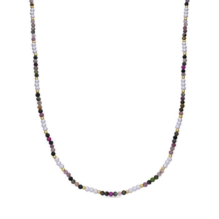 Collier - LUXENTER - Sury - Tourmaline multicolore - Finition or jaune 18 carats - Longueur 42+3 cm