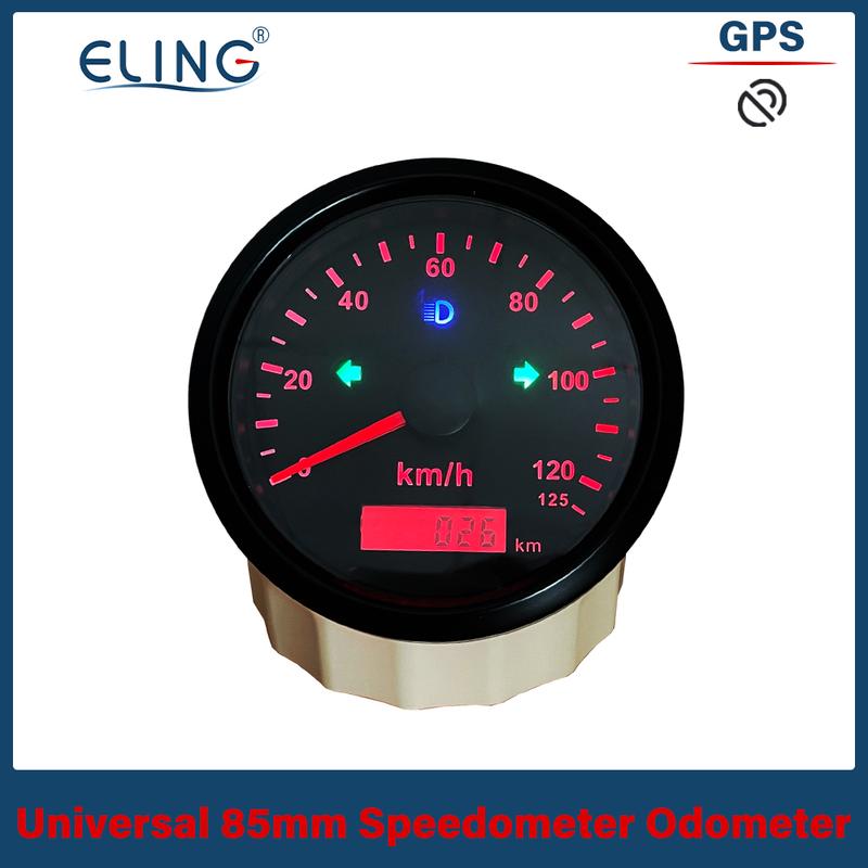 ELING 85mm GPS Speedometer 0-125MPH 0-160MPH 0-200MPH Odometer Left Right High Beam with Red Yellow Backlight for Auto Truck RV