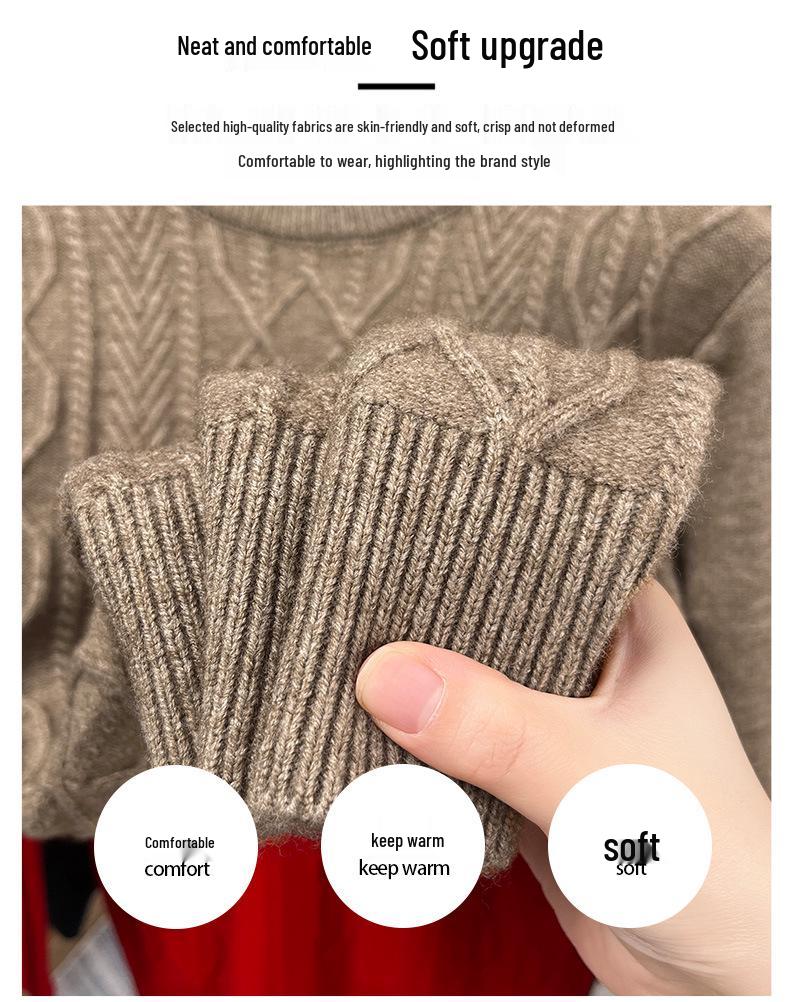 Men's Thick Warm Knitted Sweater, Half-High Collar, Winter Casual Mid-Age Dad Base Layer