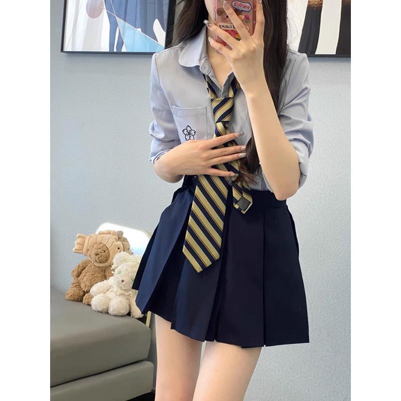 

Women s Japanese Academy Style Embroidered Uniform Shirt and Short Skirt Set XL