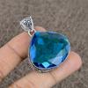 Blue Topaz Gemstone Handmade 925 Sterling Silver Jewelry Pendant 1.85" KKG-14