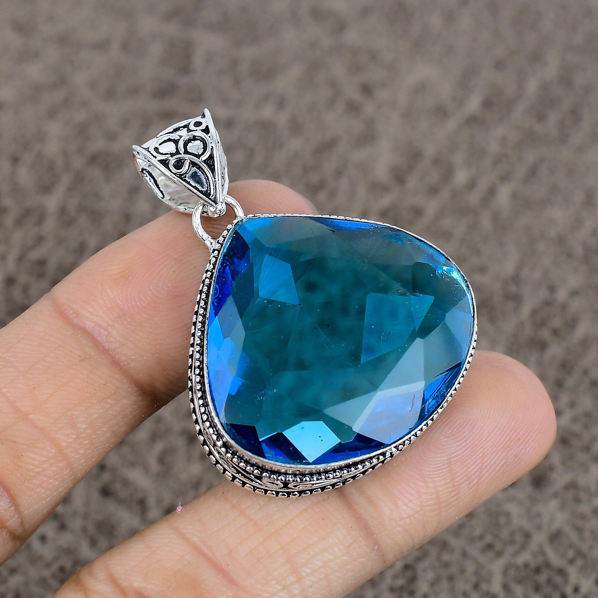 

Blue Topaz Gemstone Handmade 925 Sterling Silver Jewelry Pendant 1.85 KKG-14