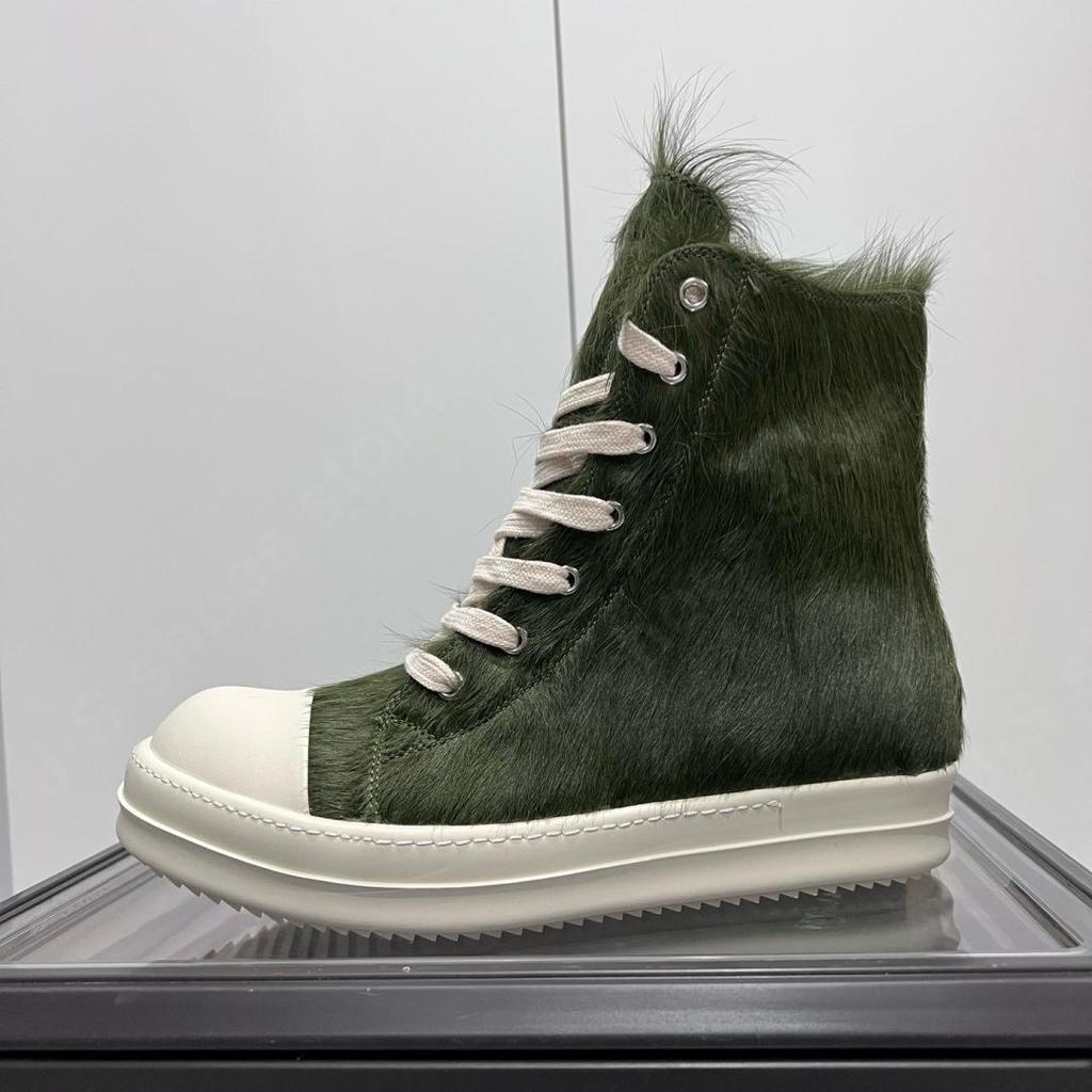 Ro Classic Men Shoe Army Green Horse Hair Casual Sneaker Women High Top Shoes Army Green Horsehair Boots Zipper Ankle Boot