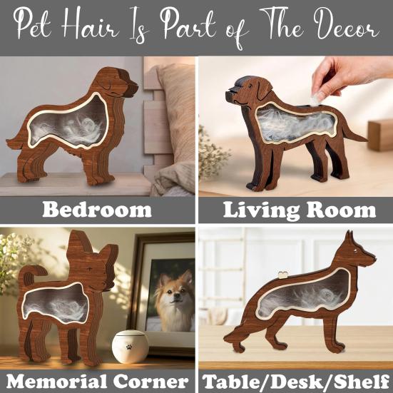 Wooden Dog Hair Storage Box Pet Hair Keepsake Box Pet Hair Collector Container Table Sign Decoration Pet Owner Memorial Gift