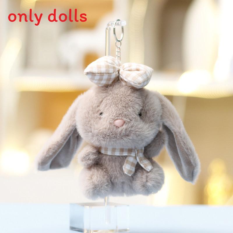 Plush Rabbit Keychain With Checkered Bowknots And Necklaces Decor For Girls Gift And Bag Decoration