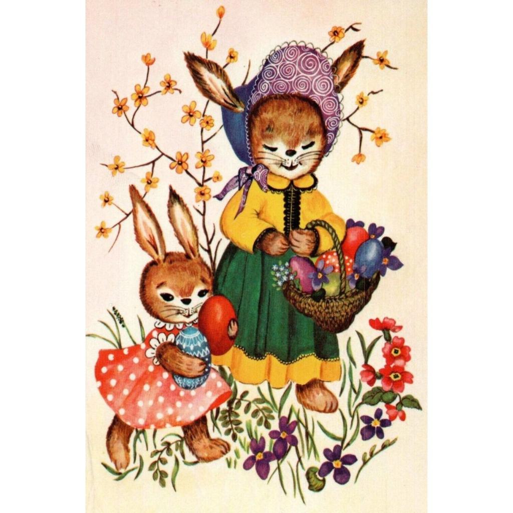 Easter Metal Wall Art Decor Vintage Cartoon Bunny Rabbit Rustic Tin Sign Home