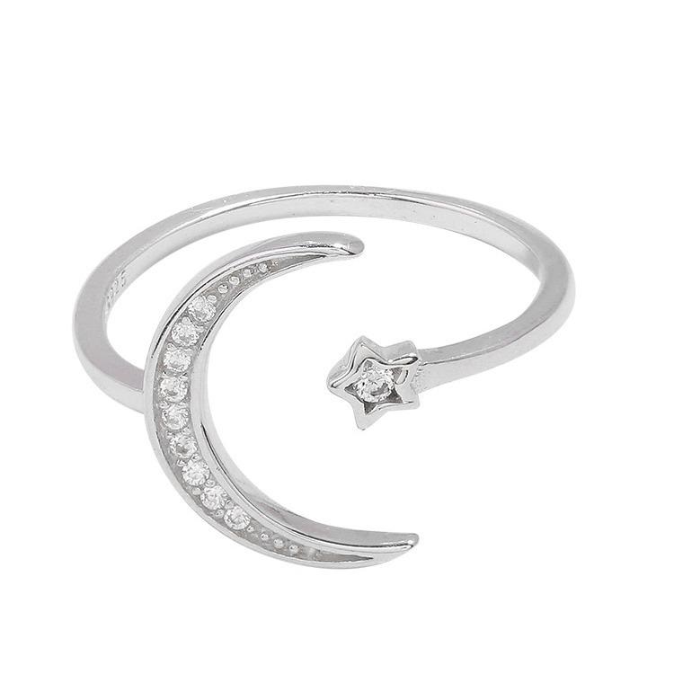 S925 Silver-Plated Moon Star Open Ring – Trendy, Simple, and Stylish for Women’s Index Finger