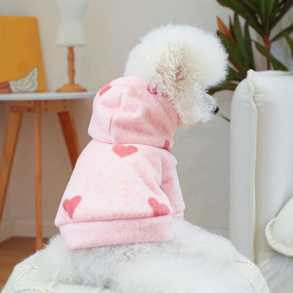 Super Soft Pink Heart Hooded Pet Sweatshirt Cute Dog Hooded Jacket  Cold Weather