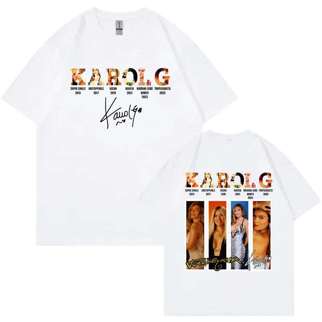 Singer Karol G Double Sided Graphic T Shirts High Streetr Fashion Trend Short Sleeve Tshirts Unisex Unisex Casual Cotton Tshirt