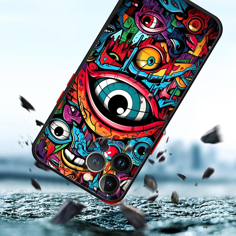 Fashion Monster Graffiti Phone Case for Apple iPhone 15 16 Pro XS Max 16e 13 14 Plus XR SE 7 8 12 11 Pro Plus Matte