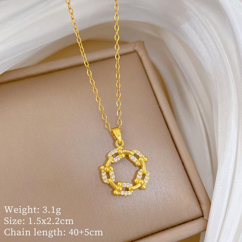 Personality Ring Rotating Zircon Light Luxury Temperament Gorgeous Full Diamond Necklace Female Versatile Clavicle Titanium Steel Chain