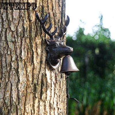 Retro Creative Deer Head Shaped Door Bell Hand-cranked Hanging Bell Wall Decoration Nostalgic Bell Perfect for Outdoor Farm Garden Courtyard