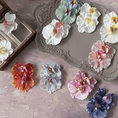6 Stück Seiden-Schmetterlingsorchidee Blütenkopf 9cm Kunstblumenkopf Haarklammern/Ansteckblume/Kuchendekoration