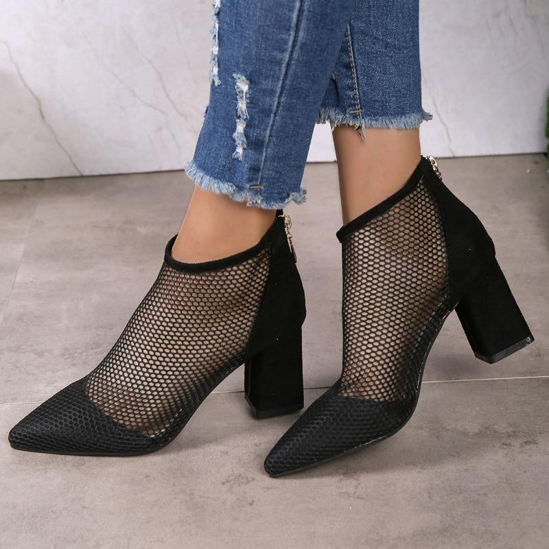 Damen Mesh Schwarze Plateau-Sandalen 2026 Mode Ausgeschnittene Sommerstiefel Outdoor Bequem Abend Damen High Heels