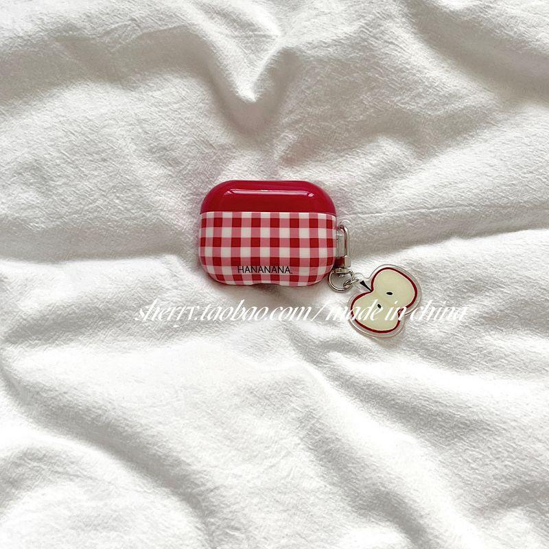 

for Airpods1/2 Protective Case Airpodspro Protective Case Apple AirPods 4 Earphone Case New 3 Generation Bluetooth Young Adult Gentle Minimalist Fresh AirPods pro Generation Red check + Apple Pendant
